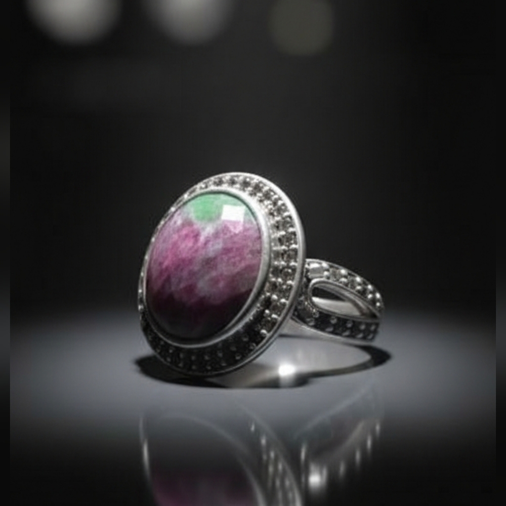 Ruby Zoisite With Smokey Quartz Halo Sterling Silver Ring 7.50 CTW